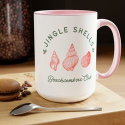jingle shells gift coffee mugs, beach lover mugs, seashells lover coffee cup