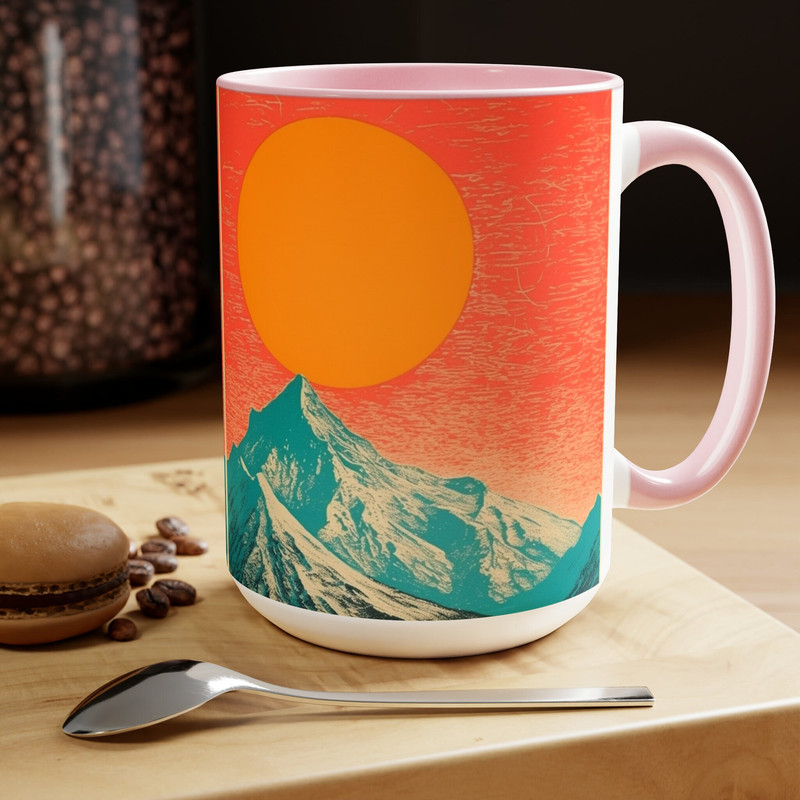 Mountain Retro Graphic Bold Colors Coffee Mug, Adventure Camping Coffee Mug, Mountaineer Hiker Gift, Nature Lover Gift, Camping Mug Gift.jpg
