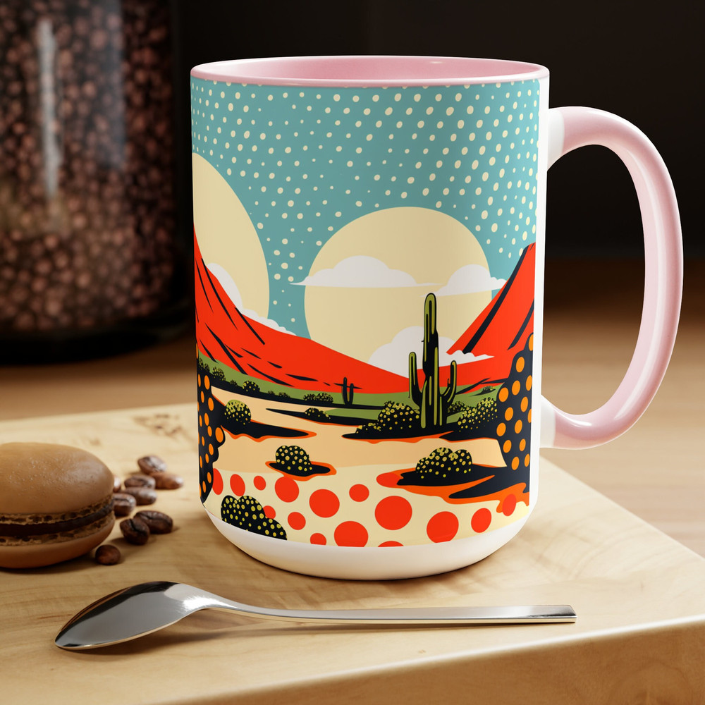 Pop Art Desert Coffee Mug, Pop Art Design Coffee Mug, Mountaineer Hiker Camper Coffee Mug, Pop Art Graphic Coffee Mugs, Adventure Lover Gift.jpg
