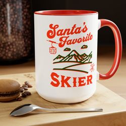 santas favorite skier retro coffee mug, retro skiing gift, cabin decor mug