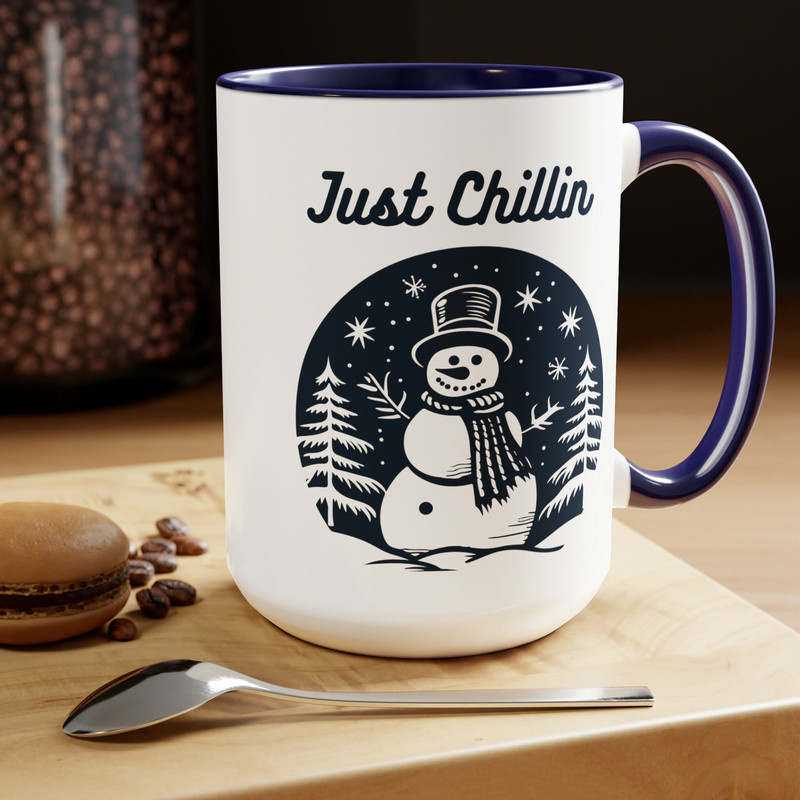 Snowman Just Chillin' Retro Large 15oz Coffee Mug, Festive Christmas Mug, Retro Snowman Coffee Mug, Chilled Out Snowman Mug, Christmas Gift.jpg