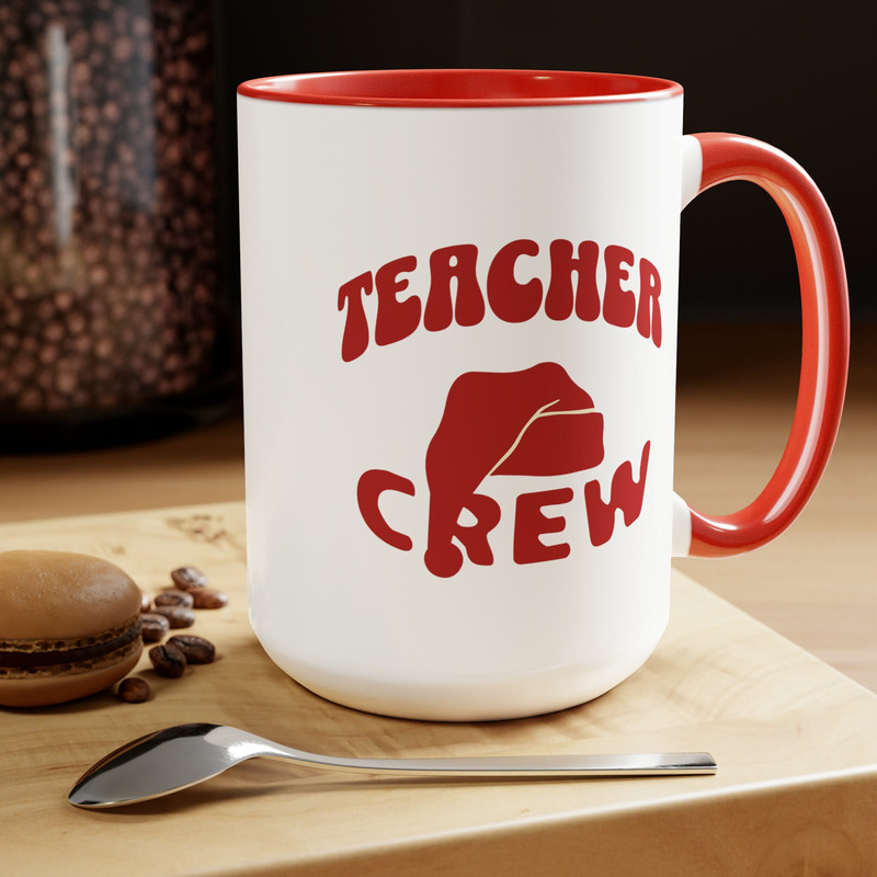 Teacher Crew Christmas Large 15oz Coffee Mugs, Teacher Crew Mug, Teacher and Coffee Lover Mug, Cute Teacher Mug, Teachers Gift, Santa Hat.jpg