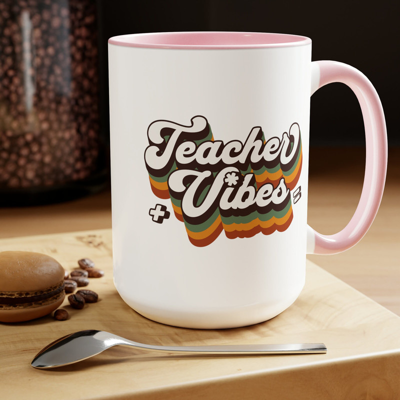 Teacher Vibes Large Two-Tone 15oz Coffee Mugs, Retro Style Teacher Vibes Coffee Mug, Coffee Lover Teacher Mug, Teacher Appreciation Gift.jpg