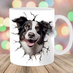 3d australian shepherd mug, 11oz 15oz mug, hole in a wall mug design