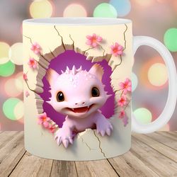 3D Axolotl Mug, 11oz 15oz Mug, Flower Mug Design
