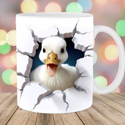 3d baby duck mug, 11oz and 15oz mug, hole in a wall mug design