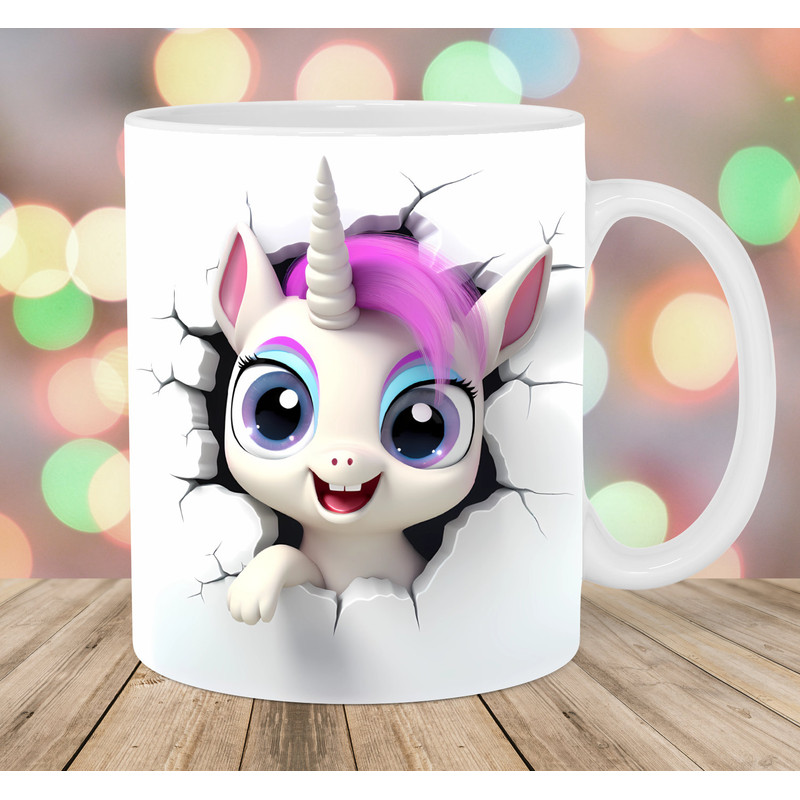3D Baby Unicorn Hole In A Wall Mug Wrap, 11oz & 15oz Mug Template, Mug Sublimation Design, Mug Wrap Template, Instant Digital Download PNG.jpg