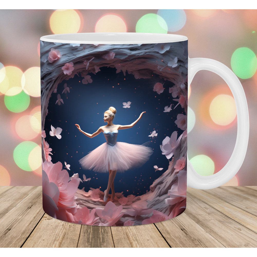 3D Ballerina Hole In A Wall Mug Wrap, 11oz & 15oz Mug Template, Mug Sublimation Design, Mug Wrap Template, Instant Digital Download PNG.jpg