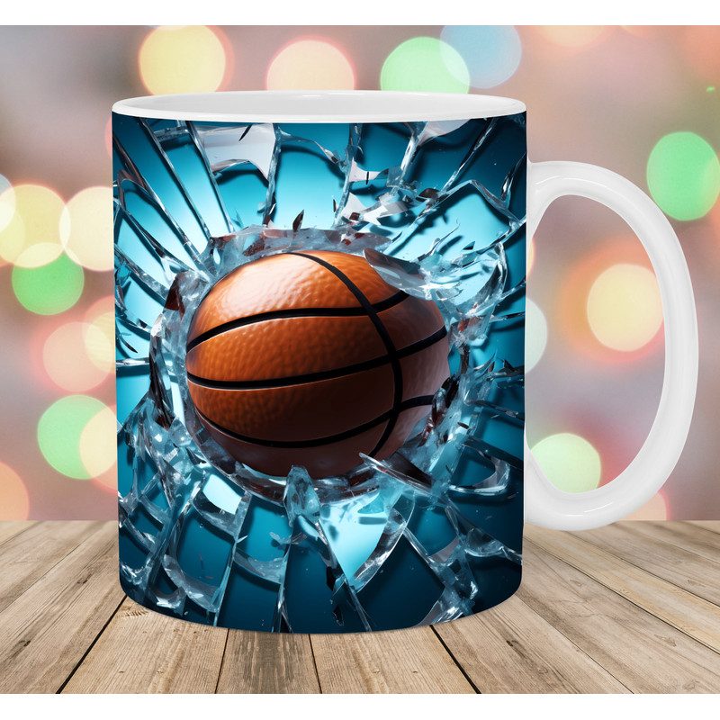 3D Basketball Hole In A Glass Wall Mug Wrap, 11oz & 15oz Mug Template, Mug Sublimation Design, Mug Template, Instant Digital Download PNG.jpg