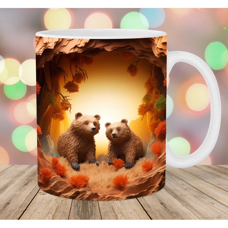 3D Bears Hole In A Wall Mug Wrap, 11oz And 15oz Mug Template, Mug Sublimation Design, Mug Wrap Template, Instant Digital Download PNG.jpg