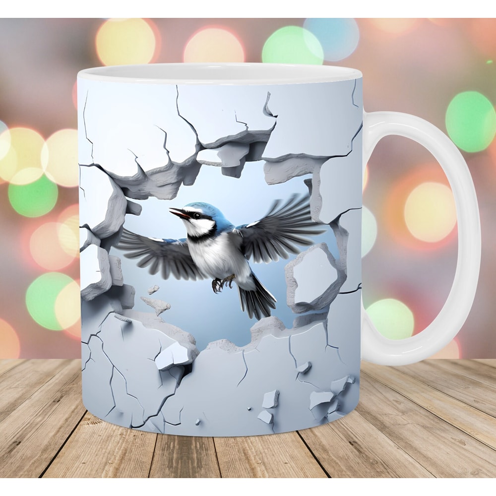 3D Bird Hole In A Wall Mug Wrap, 11oz And 15oz Mug Template, Mug Sublimation Design, Sparrow Mug Wrap Template, Instant Digital Download PNG.jpg