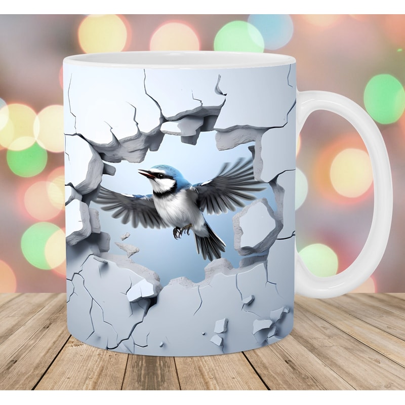 3D Bird Hole In A Wall Mug Wrap, 11oz And 15oz Mug Template, Mug Sublimation Design, Sparrow Mug Wrap Template, Instant Digital Download PNG.jpg