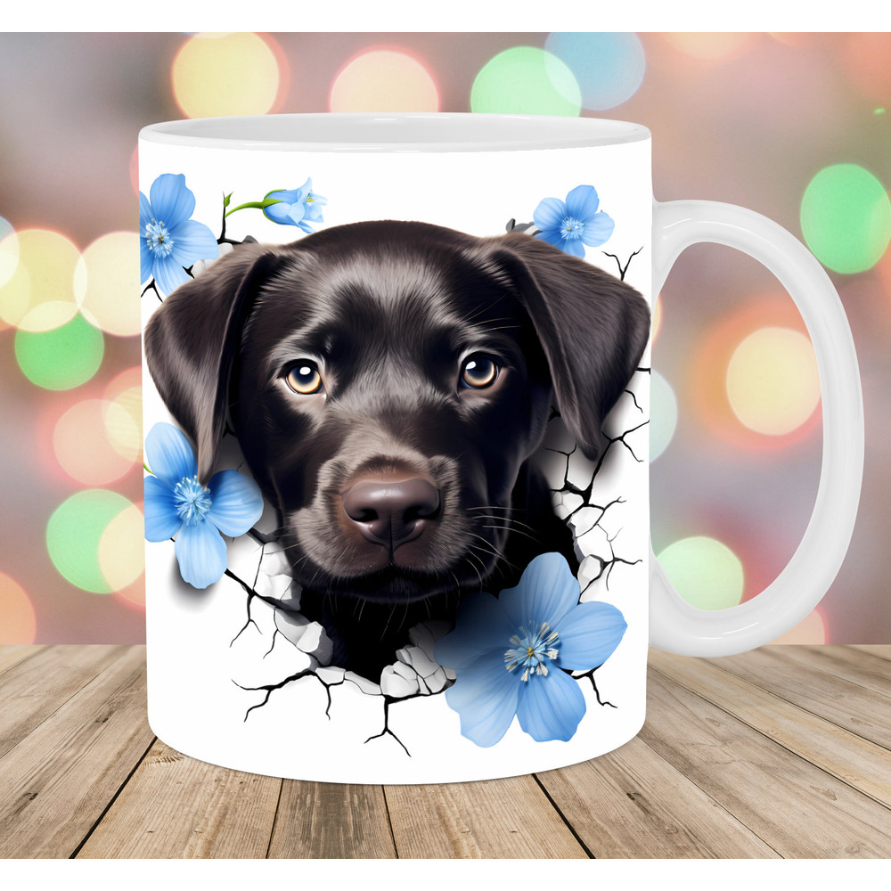 3D Black Labrador Mug Wrap, 11oz And 15oz Mug Template, Mug Sublimation Design, Hole In A Wall Mug Template, Instant Digital Download PNG.jpg