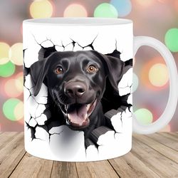 3d black labrador hole in a wall mug, 11oz 15oz mug, mug design