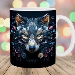 3d blue wolf mug, 11oz and 15oz mug, mug design