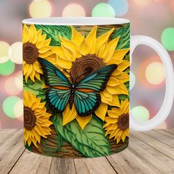 3d butterfly sunflowers mug, 11oz 15oz mug, mug design