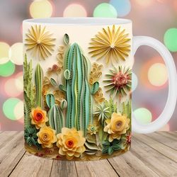 3d cactus flowers mug, 11oz and 15oz mug, mug design