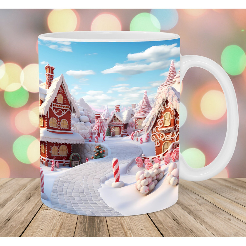 3D Candy Gingerbread House Mug Wrap, 11oz & 15oz Mug Template, Mug Sublimation Design, Mug Wrap Template, Instant Digital Download PNG.jpg