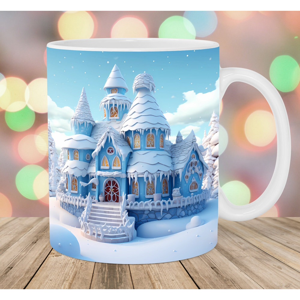 3D Christmas Gingerbread House Mug Wrap, 11oz & 15oz Mug Template, Mug Sublimation Design, Mug Wrap Template, Instant Digital Download PNG.jpg