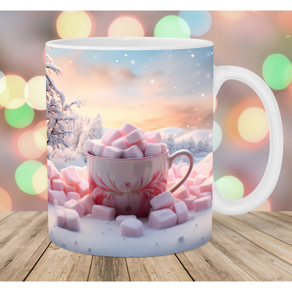 3D Christmas Marshmallow Mug Wrap, 11oz And 15oz Mug Template, Mug Sublimation Design, Mug Wrap Template, Instant Digital Download PNG.jpg