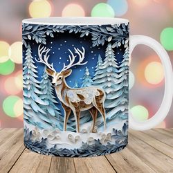 3d christmas reindeer winter mug, 11oz and 15oz mug, mug design