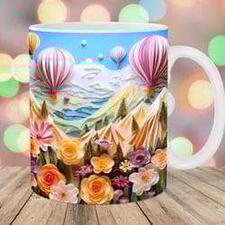 3d colorful air-balloons mug, 11oz 15oz mug, flowers mug design