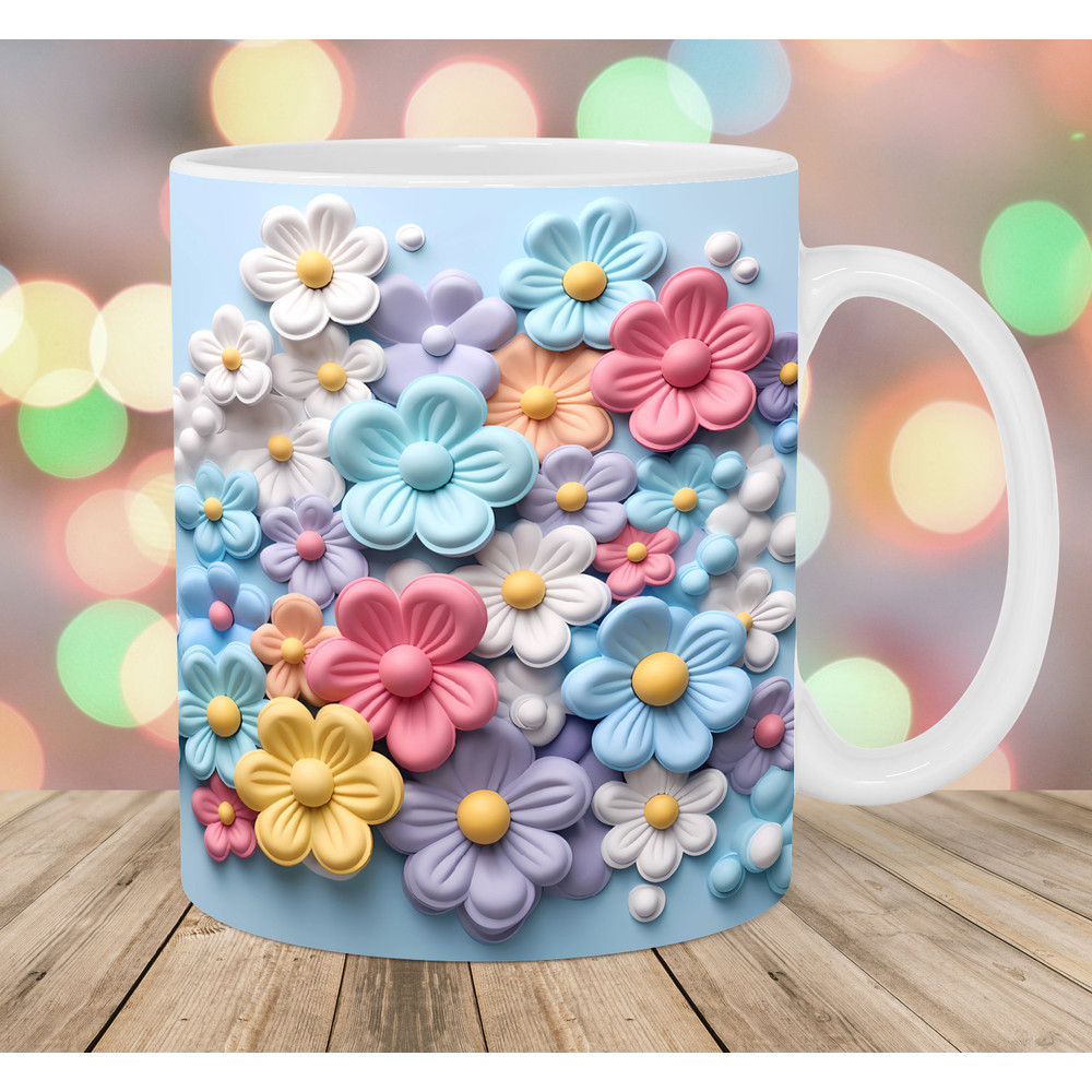 3D Colorful Daisies Mug Wrap, 11oz And 15oz Mug Template, Mug Sublimation Design, Flowers Mug Wrap Template, Instant Digital Download PNG.jpg