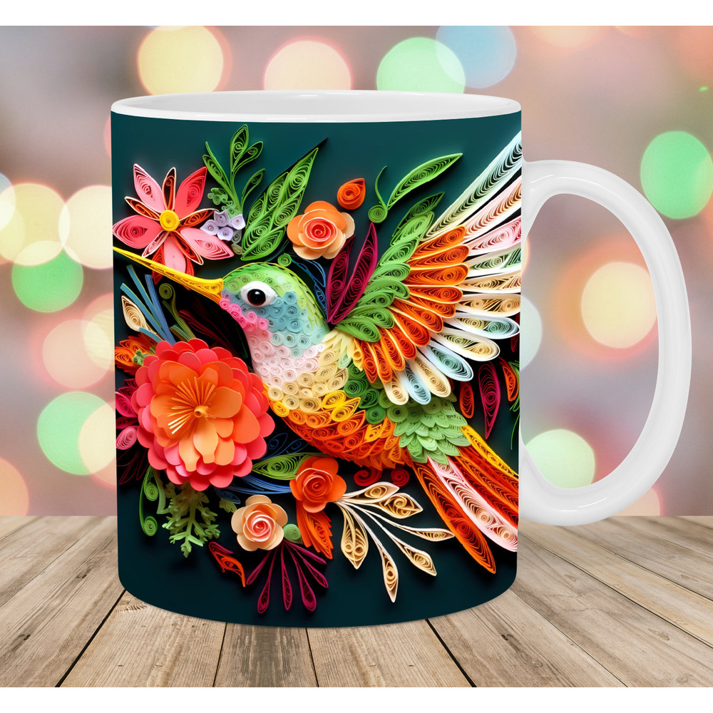 3D Colorful Hummingbird Mug Wrap, 11oz & 15oz Mug Template, Mug Sublimation Design, Flowers Mug Wrap Template, Instant Digital Download PNG.jpg