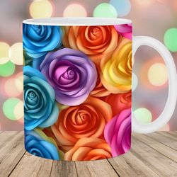 3d colorful rainbow roses mug, 11oz 15oz mug, mug design