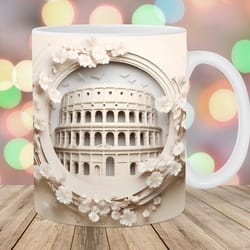 3d colosseum white flowers mug, 11oz and 15oz mug, mug design