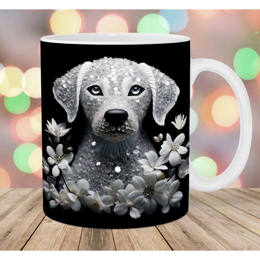 3D Crystal Dog Flowers Mug Wrap, 11oz And 15oz Mug Template, Mug Sublimation Design, Mug Wrap Template, Instant Digital Download PNG.jpg