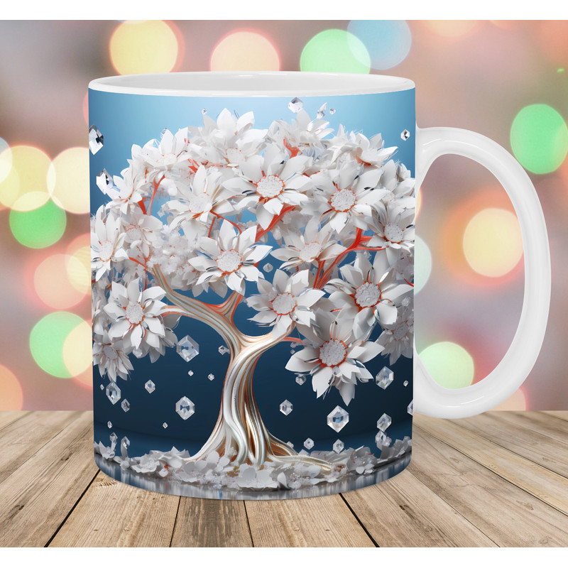 3D Crystal Flower Tree Mug Wrap, 11oz And 15oz Mug Template, Mug Sublimation Design, Mug Wrap Template, Instant Digital Download PNG.jpg