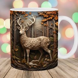 3d deer mug, 11oz and 15oz mug, deer forest mug design