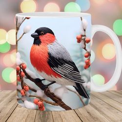 3d embroidered bullfinch bird mug, 11oz and 15oz mug, mug design
