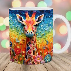 3d embroidered colorful giraffe mug, 11oz 15oz mug, mug design