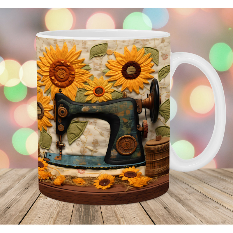 3D Embroidered Sewing Machine Mug Wrap, 11oz & 15oz Mug Template, Mug Sublimation Design, Flower Mug Template, Instant Digital Download PNG.jpg