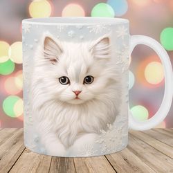 3d embroidered winter kitten mug, 11oz and 15oz mug, mug design