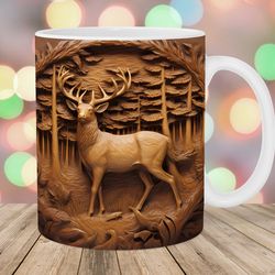 3d engraved leather deer forest mug, 11oz 15oz mug, mug design