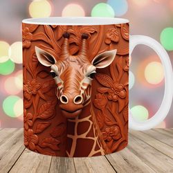 3d engraved leather giraffe mug, 11oz 15oz mug, mug design