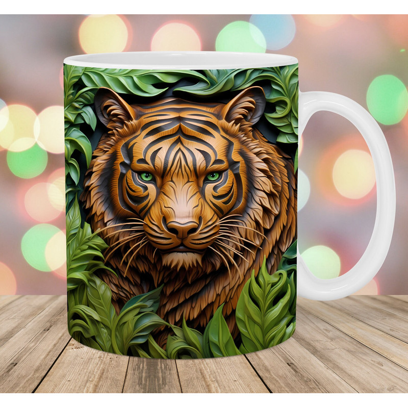 3D Engraved Leather Tiger Mug Wrap, 11oz & 15oz Mug Template, Mug Sublimation Design, Mug Wrap Template, Instant Digital Download PNG.jpg