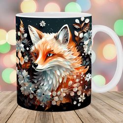3d flowers fox mug, 11oz and 15oz mug, mug design