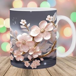 3d flowers mug, 11oz and 15oz mug, 3d mug design