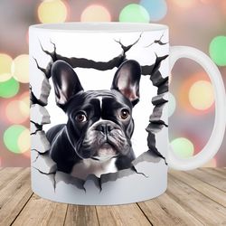 3d french bulldog hole in a wall mug, 11oz 15oz mug, mug design