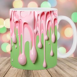 3d green pink dripping paint mug, 11oz and 15oz mug, mug design