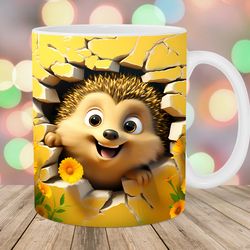 3d hedgehog hole in a wall mug, 11oz 15oz mug, mug design