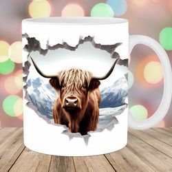 3d highland cow mug, 11oz and 15oz mug, mug design