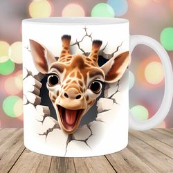 3d hole in a wall giraffe mug, 11oz and 15oz mug, mug design