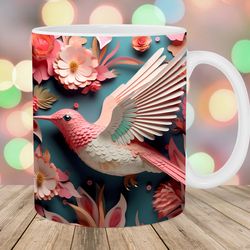 3d hummingbird flowers mug, 11oz and 15oz mug, mug design