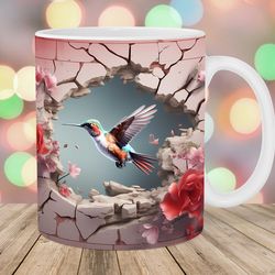 3d hummingbird hole in a wall mug, 11oz 15oz mug, mug design