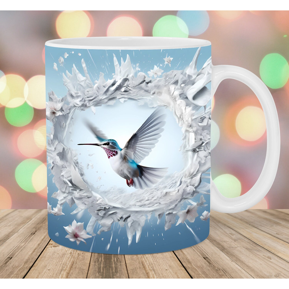 3D Hummingbird Mug Wrap, 11oz & 15oz Mug Template, Hole In A Wall Mug Sublimation Design, Snow Mug Template, Instant Digital Download PNG.jpg